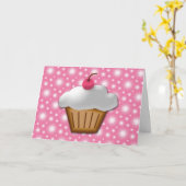Cupcake met roze kers erop kaart (Gele Bloem)
