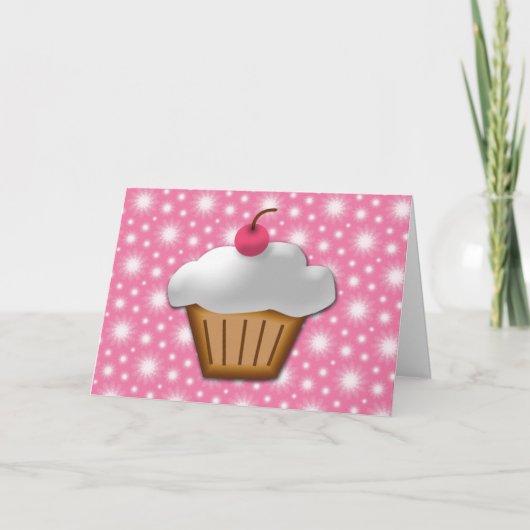 Cupcake met roze kers erop kaart (Voorkant)