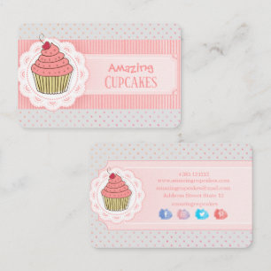 Cupcake met roze polka stippen strepen visitekaartje