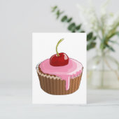 Cupcake met roze vorst en Cherry bovenaan Briefkaart (Staand voorkant)