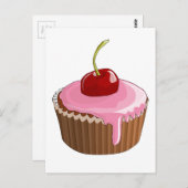 Cupcake met roze vorst en Cherry bovenaan Briefkaart (Voorkant / Achterkant)