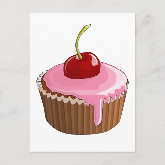 Cupcake met roze vorst en Cherry bovenaan Briefkaart (Voorkant)