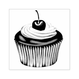 Cupcake met slagroom en een kers op de top rubberstempel