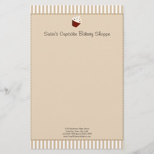 Cupcake met Soft Mocha Stripes Briefpapier (Voorkant)