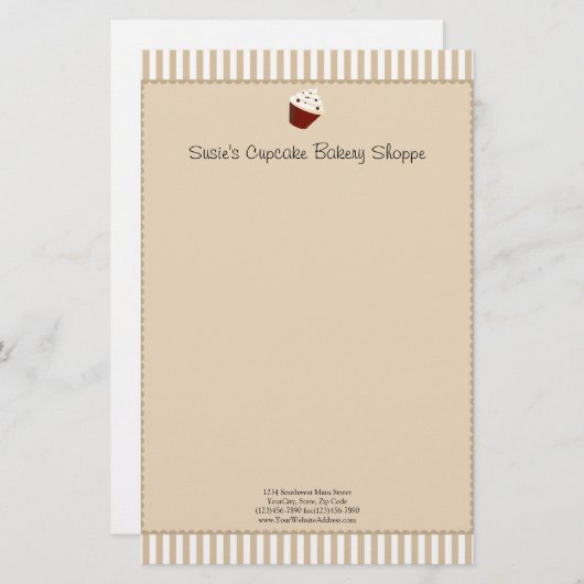 Cupcake met Soft Mocha Stripes Briefpapier (Voorkant / Achterkant)