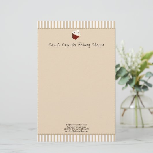 Cupcake met Soft Mocha Stripes Briefpapier (Staand voorkant)