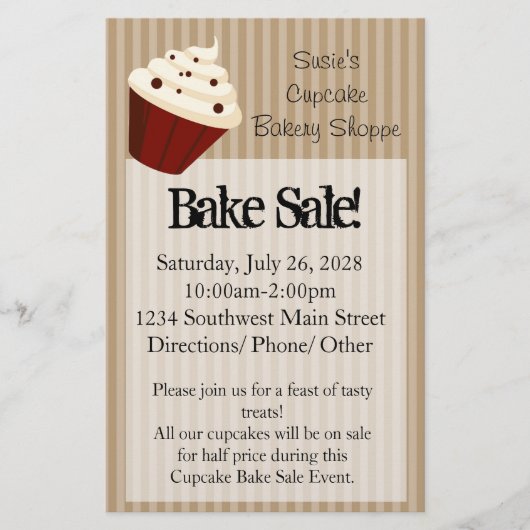 Cupcake met Soft Mocha Stripes Flyer (Voorkant)