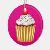 Cupcake met sprinken en Cherry op top Keramisch Ornament (Links)