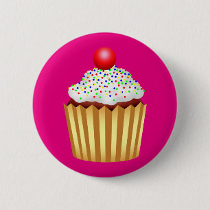 Cupcake met sprinken en Cherry op top Ronde Button 5,7 Cm