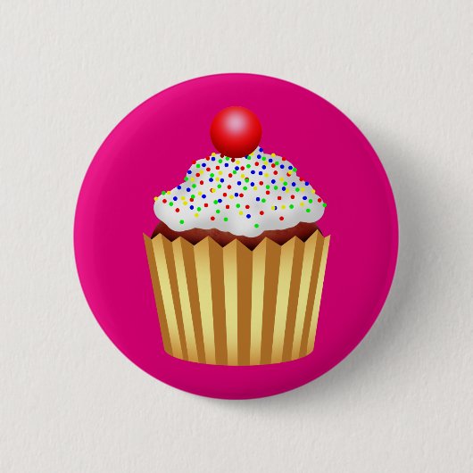 Cupcake met sprinken en Cherry op top Ronde Button 5,7 Cm (Voorkant)