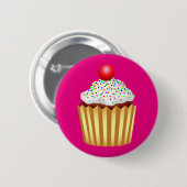 Cupcake met sprinken en Cherry op top Ronde Button 5,7 Cm (Voorkant /achterkant)