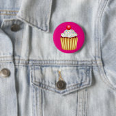 Cupcake met sprinken en Cherry op top Ronde Button 5,7 Cm (In situ)