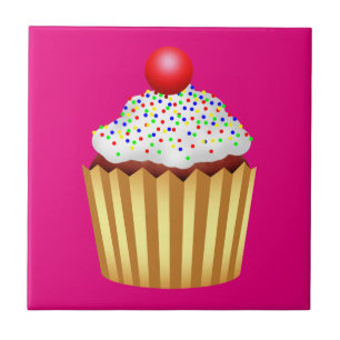 Cupcake met sprinken en Cherry op top Tegeltje