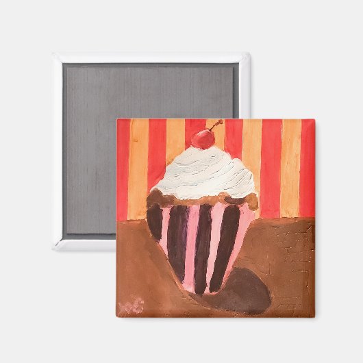 Cupcake met vanille glazuur magneet (Voorkant / Achterkant)
