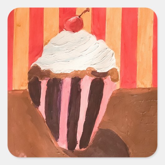 Cupcake met vanille glazuur vierkante sticker (Voorkant)