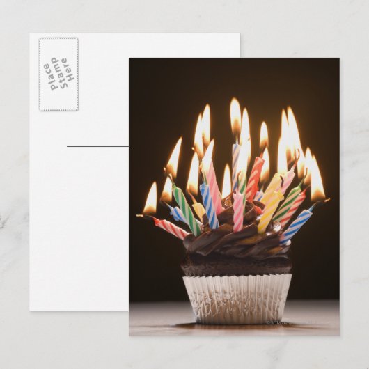 Cupcake met verjaardagskaarsen briefkaart (Voorkant / Achterkant)