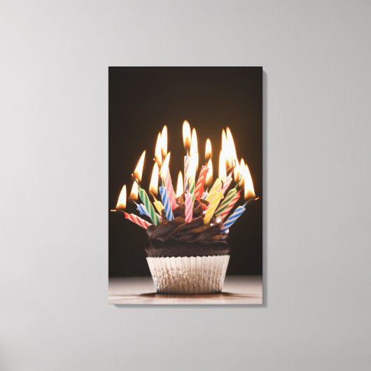 Cupcake met verjaardagskaarsen canvas afdruk (Voorkant)