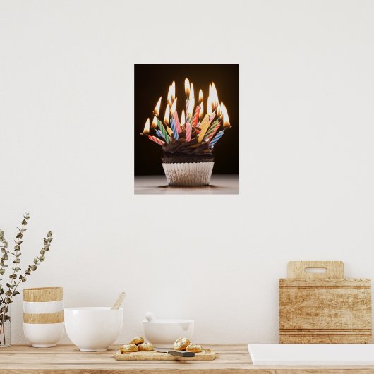 Cupcake met verjaardagskaarsen poster (Keuken)
