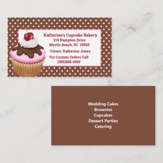 Cupcake met Visitekaartjes van kersen (Voorkant / Achterkant)
