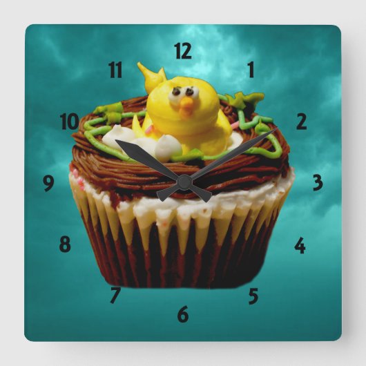 Cupcake met vogelklok vierkante klok (Voorkant)