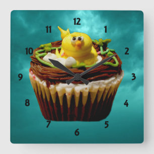 Cupcake met vogelklok vierkante klok