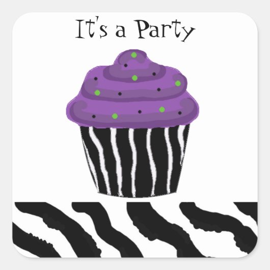 Cupcake met zebraprint vierkante sticker (Voorkant)