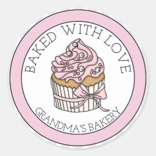 Cupcake met Zilveren Spikkels   Gebakken met Liefd Ronde Sticker