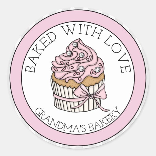 Cupcake met Zilveren Spikkels | Gebakken met Liefd Ronde Sticker (Voorkant)