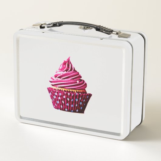 Cupcake metalen lunchbox / wit. (Achterkant)