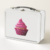 Cupcake metalen lunchbox / wit. (Voorkant)