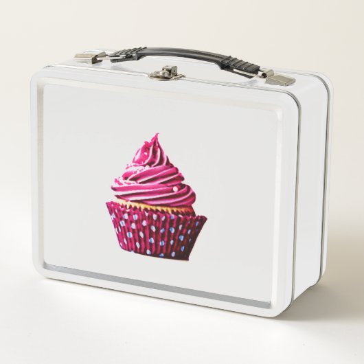 Cupcake metalen lunchbox / wit. (Voorkant)