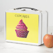 Cupcake metalen lunchbox / wit en geel. (In situ)