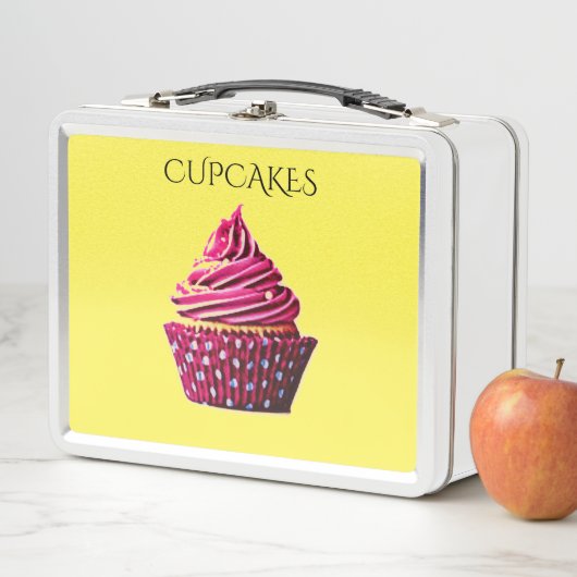 Cupcake metalen lunchbox / wit en geel. (In situ)
