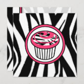 Cupcake Mode Uitnodiging - Zebra Print / Roze (Voorkant / Achterkant)
