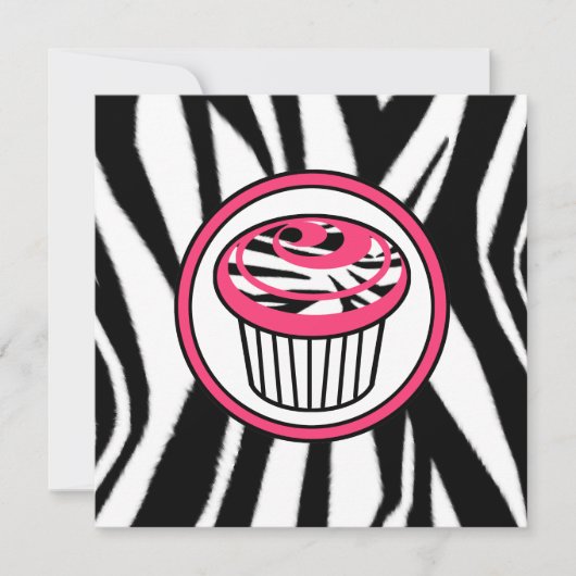 Cupcake Mode Uitnodiging - Zebra Print / Roze (Voorkant)
