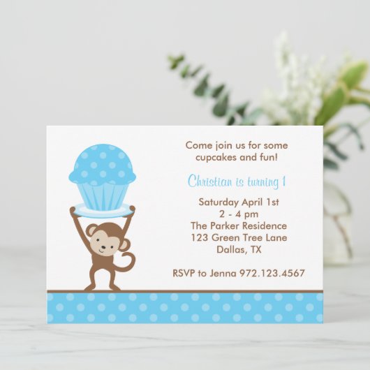 Cupcake Monkey Birthday-uitnodigingen Kaart (Staand voorkant)