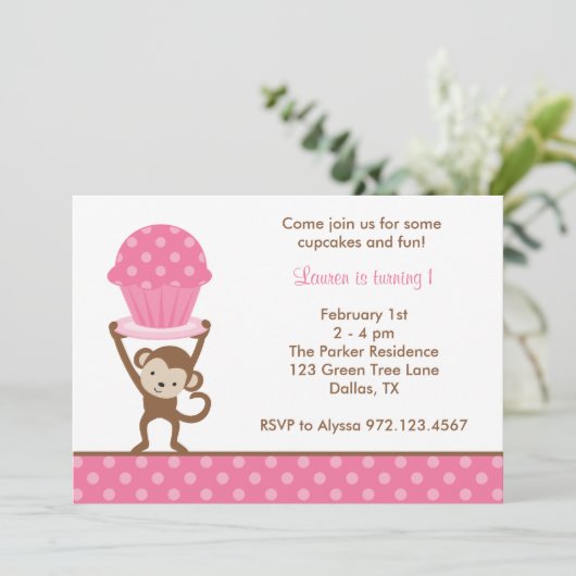 Cupcake Monkey Birthday-uitnodigingen Kaart (Staand voorkant)