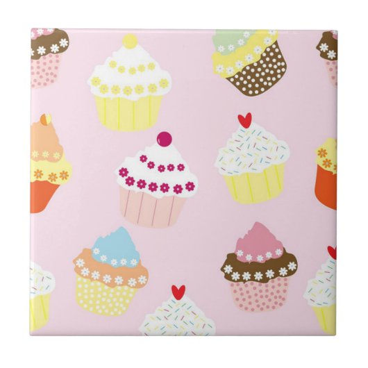 Cupcake Naadloze Patroon Pastel Schattigee Keramis Tegeltje (Voorkant)