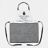 Cupcake-naam baken met liefdesstreep zwart pron schort (Voorkant)