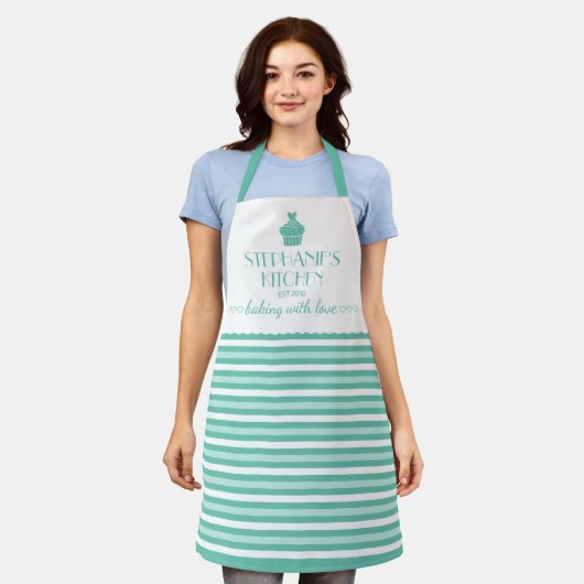 Cupcake-naam baken met liefdesstripper schort (Gedragen)
