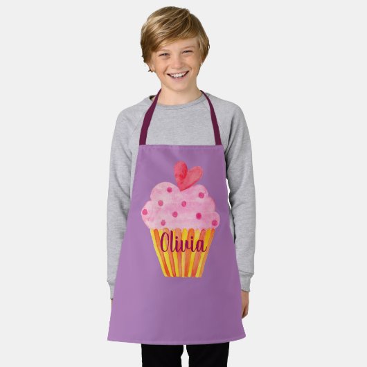 Cupcake NAME bakken apron paarse waterverf Schort (Gedragen)