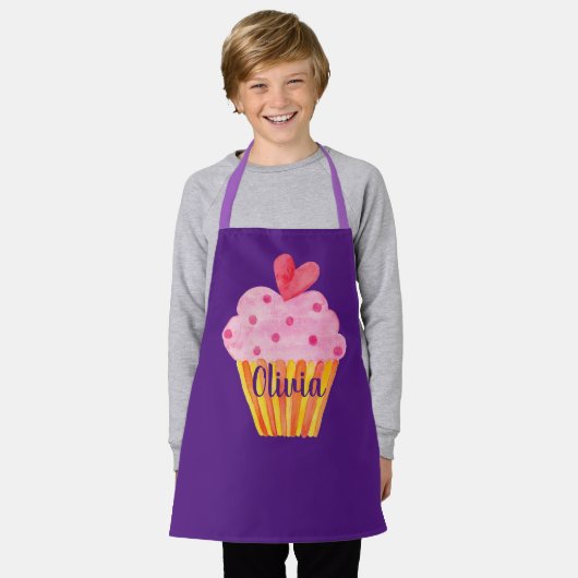 Cupcake NAME bakken apron paarse waterverf Schort (Gedragen)