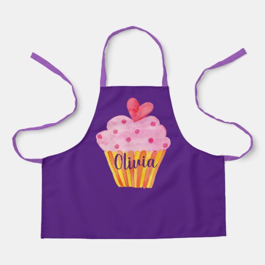 Cupcake NAME bakken apron paarse waterverf Schort (Voorkant)