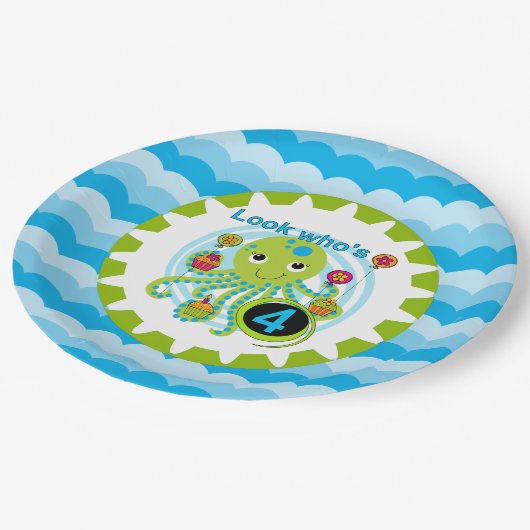 Cupcake Octopus 4th Birthday Paper Borden Papieren Bordje (Gekanteld)