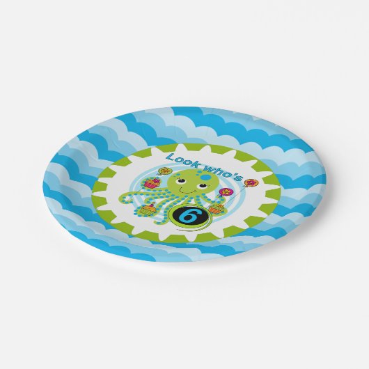 Cupcake Octopus 6th Birthday Paper Borden Papieren Bordje (Gekanteld)