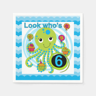 Cupcake Octopus 6th Birthday Paper Napkins Servetten
