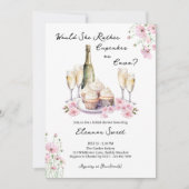 Cupcake of Cava Delicate Roze Bloemen Vrijgezellen Kaart (Voorkant)