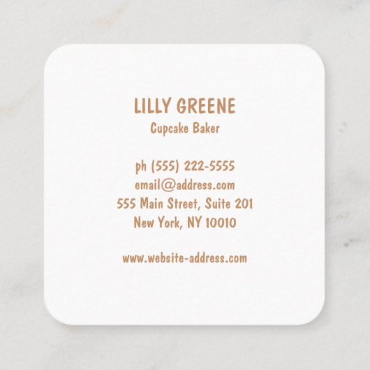 Cupcake of koekje vierkante visitekaartje (Achterkant)