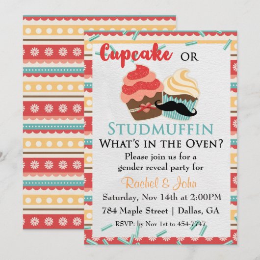 Cupcake of Stud Muffin Baby shower Invitation Kaart (Voorkant / Achterkant)