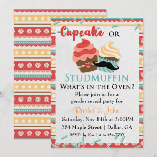 Cupcake of Stud Muffin Baby shower Invitation Kaart